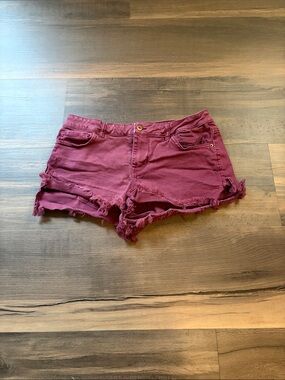 Women's Vanilla Star Maroon Distressed Denim High Low Shortie Shorts Size 9
